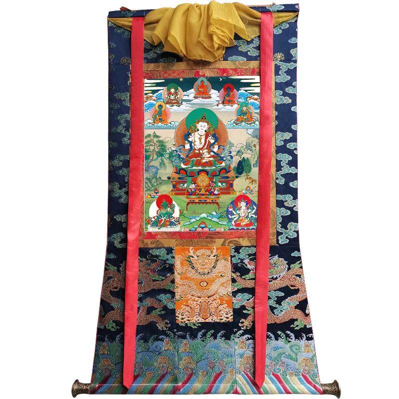 Vajrasattva - Tibetan thangka painting, size reference