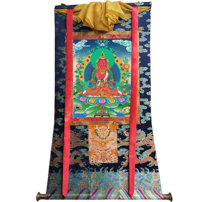 Amitayus - the Buddha of Longevity - Tibetan thangka painting, view 9
