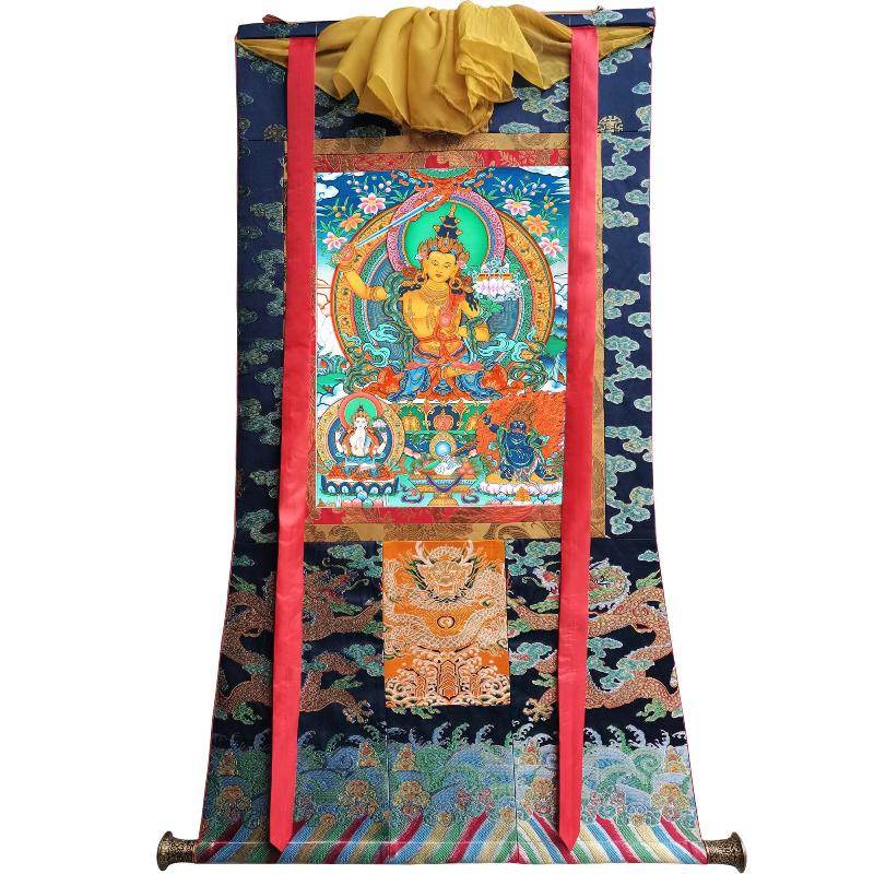 Manjusri Thangka - Tibetan thangka painting, size reference