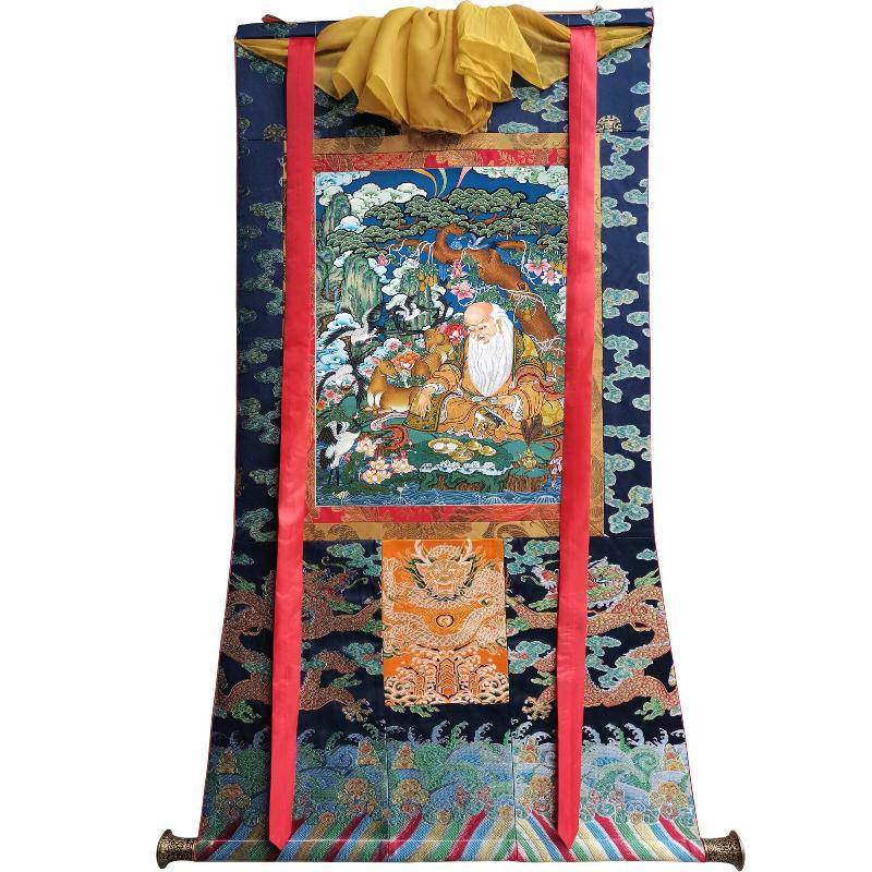Fulushou - God of Longevity - Tibetan thangka painting, view 9