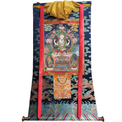 Chenrezig - Tibetan thangka painting, size reference