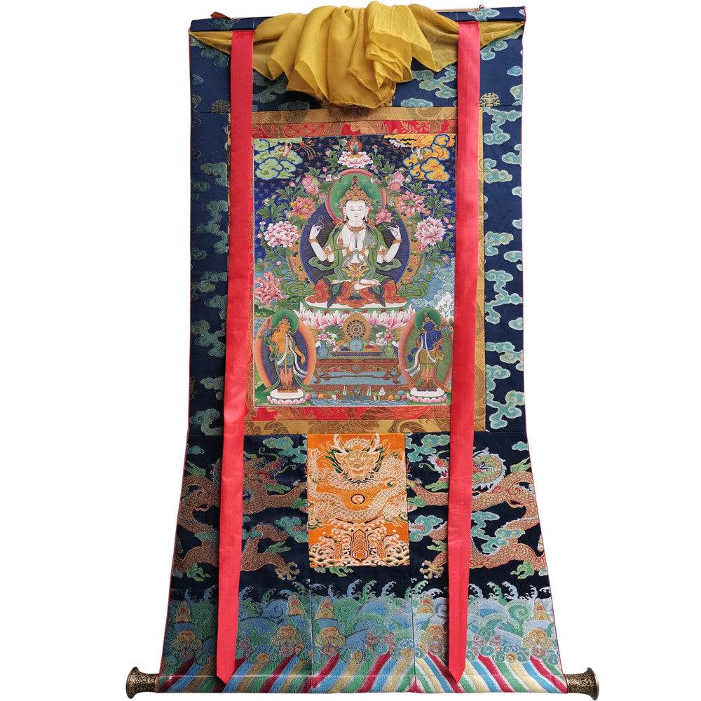 Chenrezig Image - Tibetan thangka painting, size reference