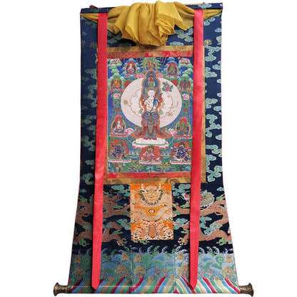 1000 Arms Avalokiteshvara Image - Tibetan thangka painting, size reference