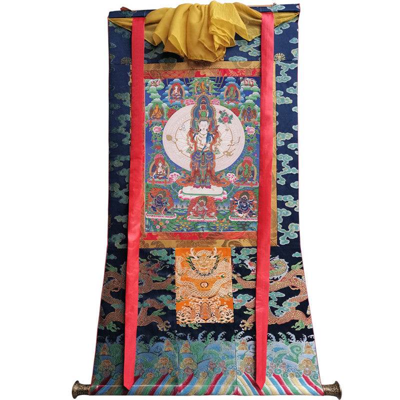 1000 Arms Avalokiteshvara Image - Tibetan thangka painting, size reference