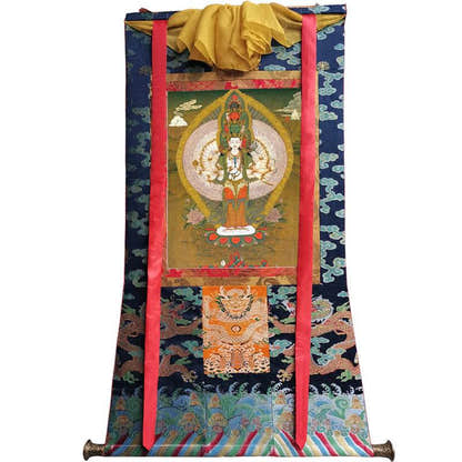 1000 Arms Avalokiteshvara Image - Tibetan thangka painting, size reference