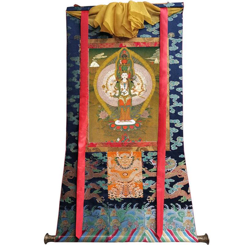 1000 Arms Avalokiteshvara Image - Tibetan thangka painting, size reference