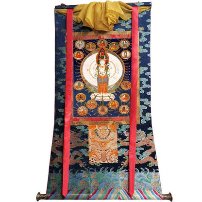 1000 Arms Avalokiteshvara Image - Tibetan thangka painting, size reference