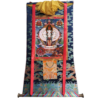 1000 Arms Avalokiteshvara Image - Tibetan thangka painting, size reference