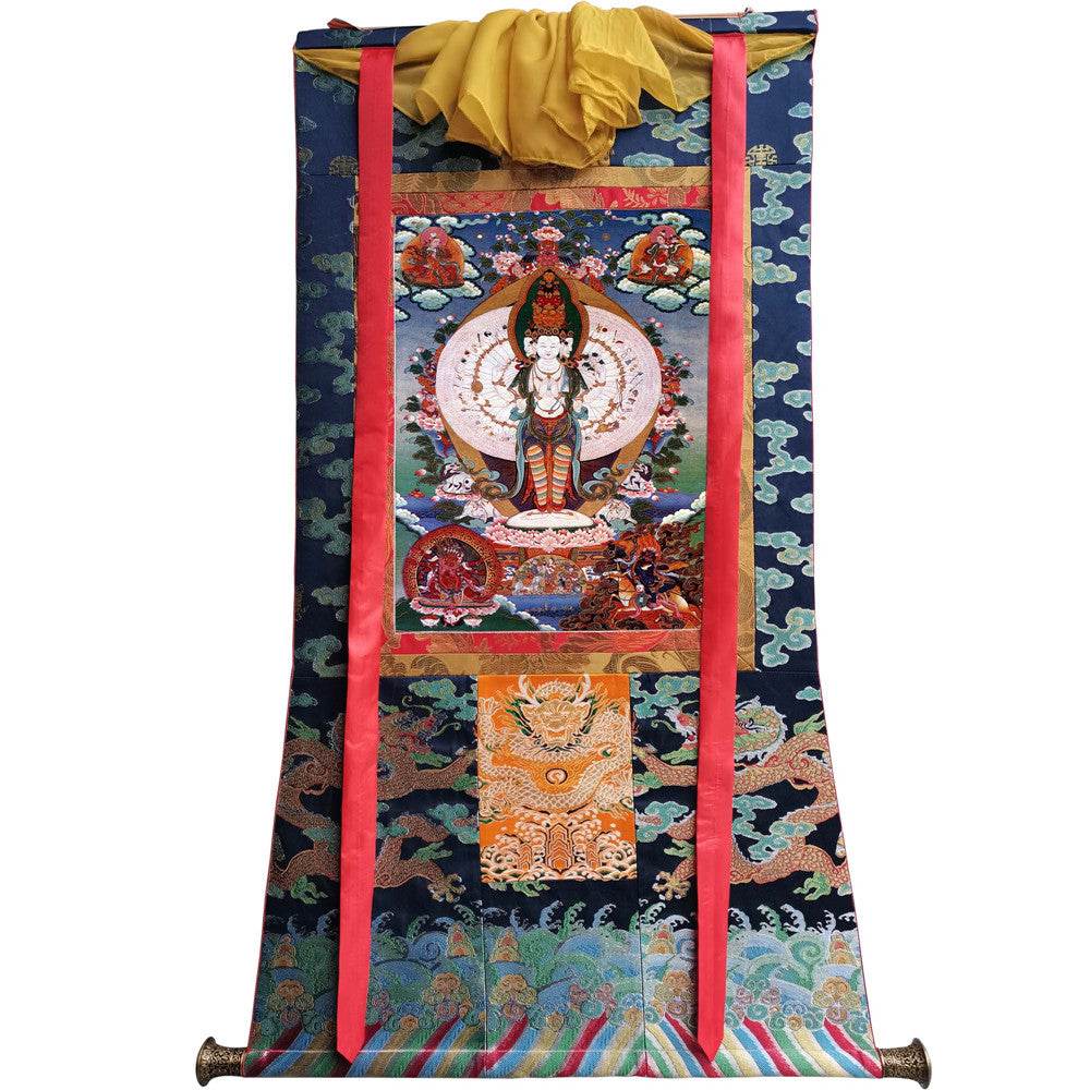 1000 Arms Avalokiteshvara Image - Tibetan thangka painting, size reference