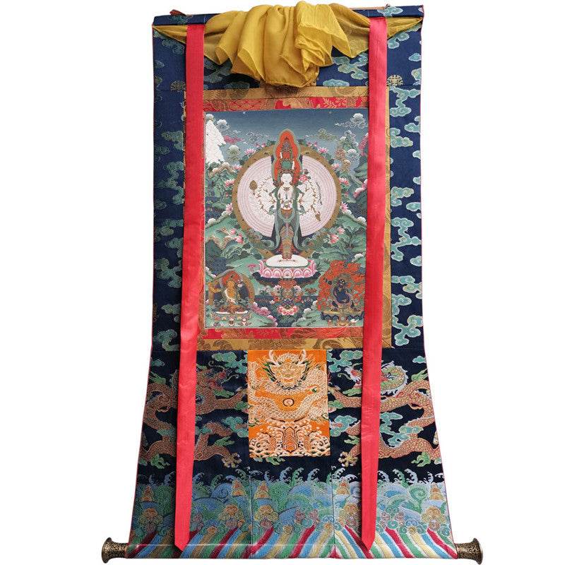 1000 Arms Avalokiteshvara Image - Tibetan thangka painting, size reference