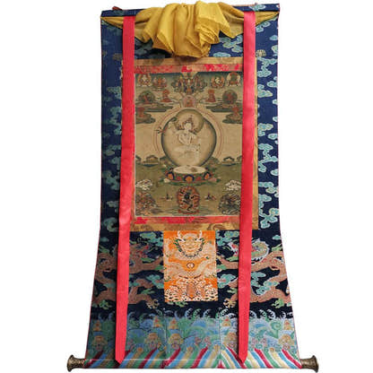 Machig Labdron - 16th Century Old Version - Tibetan thangka painting, size reference