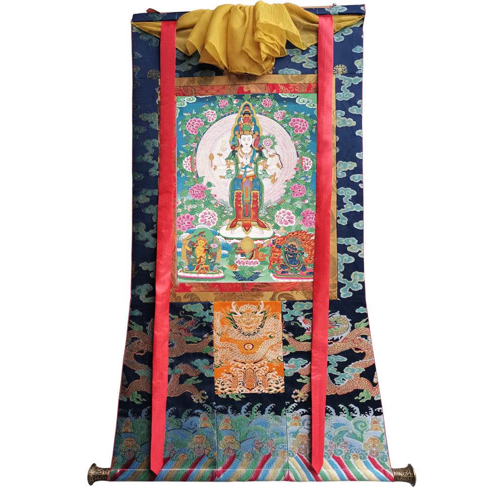 1000 Arms Avalokiteshvara Image - Tibetan thangka painting, size reference
