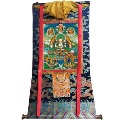 Chenrezig Image - Tibetan thangka painting, size reference