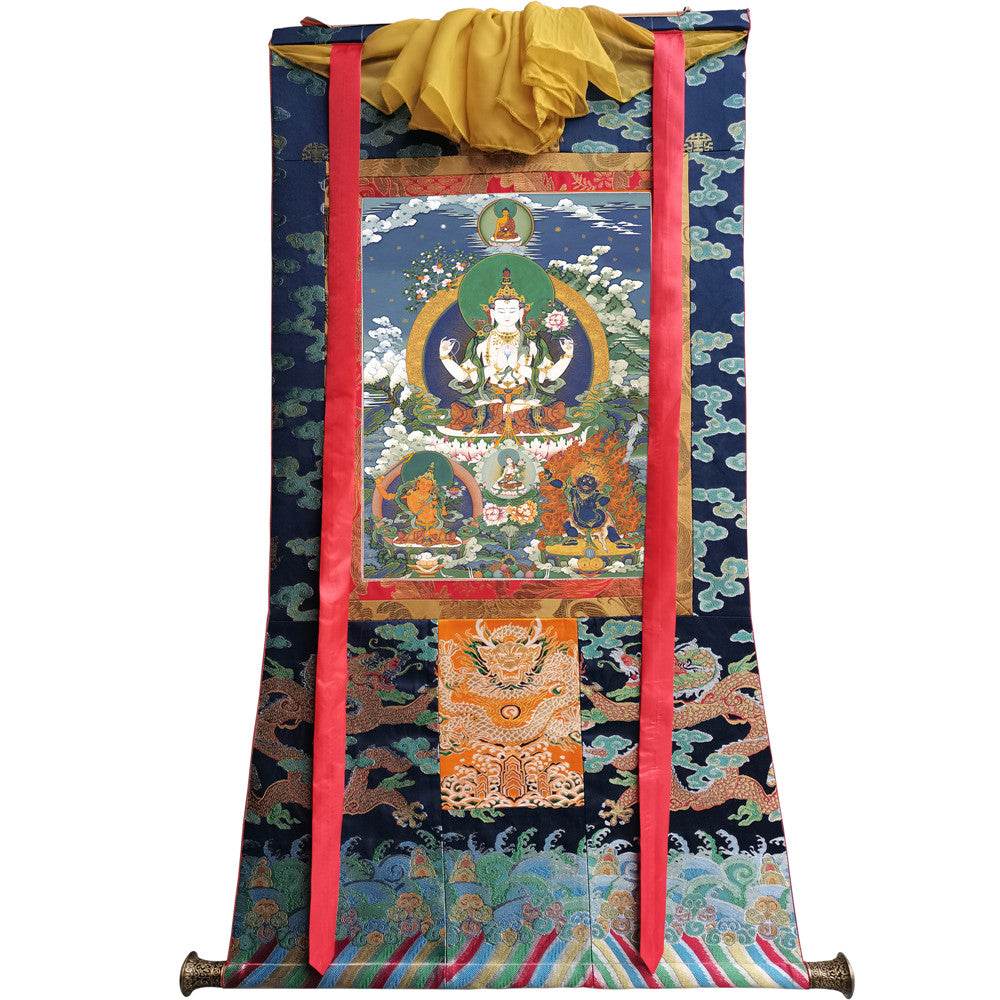 Chenrezig Image - Tibetan thangka painting, size reference