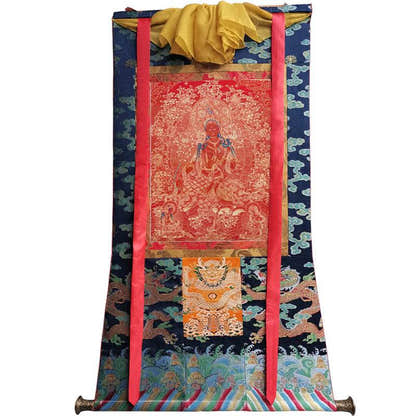 Green Tara Image - Tibetan thangka painting, size reference