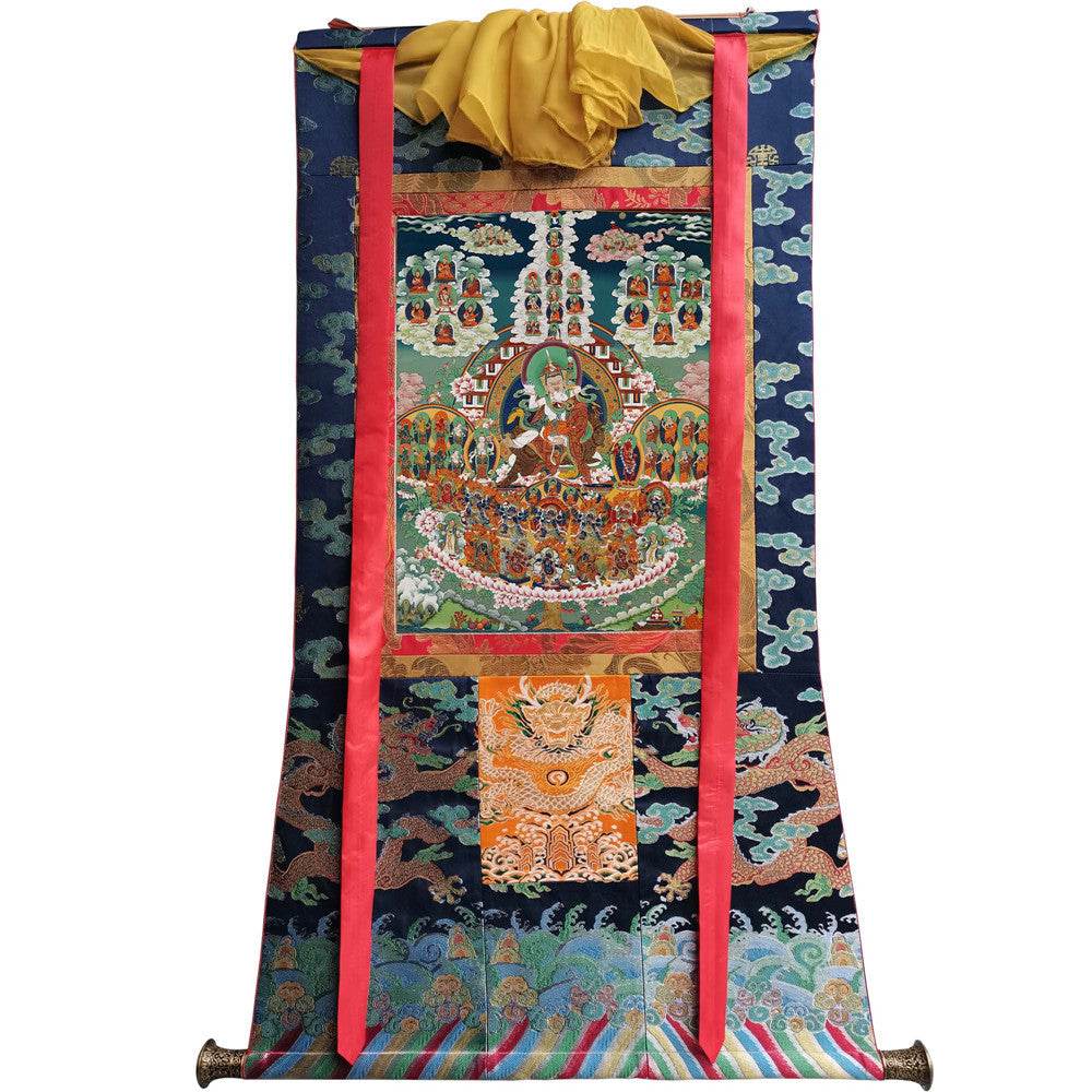 Padmasambhava - Guru Rinpoche Refuge Tree - Tibetan thangka painting, size reference