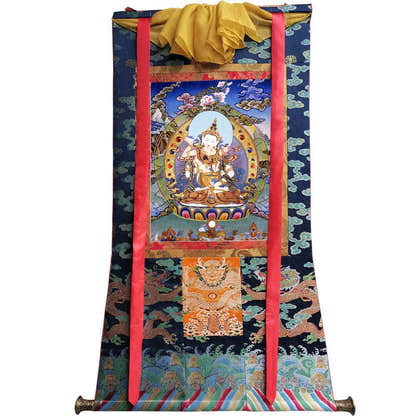 Vajrasattva in Yab Yum - Tibetan thangka painting, size reference