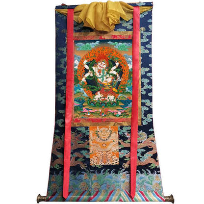 White Mahakala Image - Tibetan thangka painting, size reference