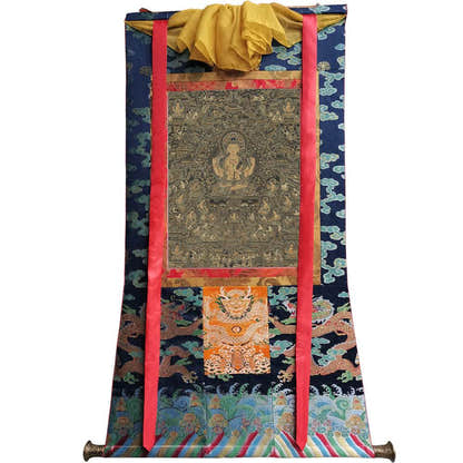 Chenrezig Image - Tibetan thangka painting, size reference