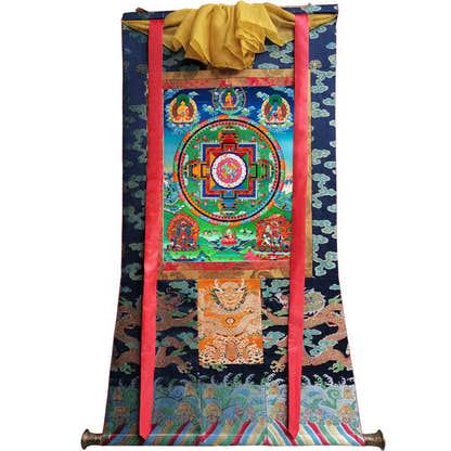 Mandala of Medicine Buddha - Tibetan thangka painting, size reference