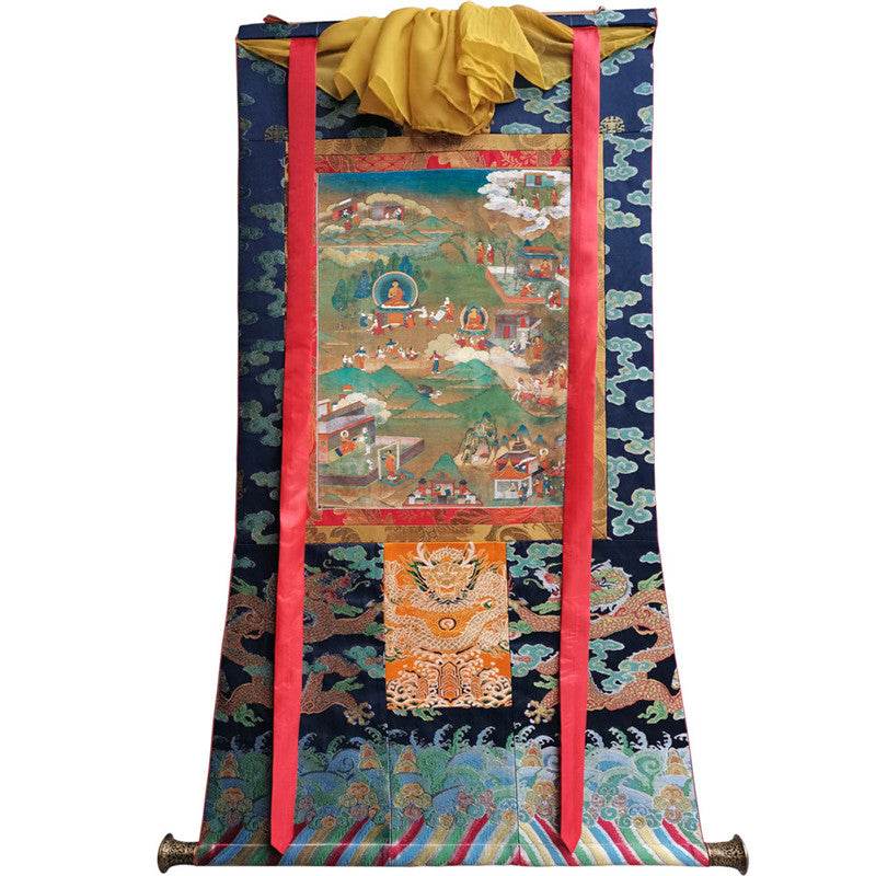 Biography of Shakyamuni Image - Tibetan thangka painting, size reference