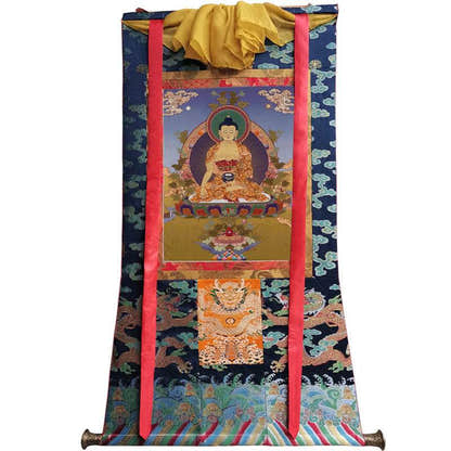 Medicine Buddha Image - Tibetan thangka painting, size reference