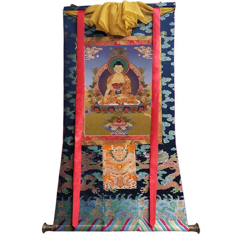 Medicine Buddha Image - Tibetan thangka painting, size reference