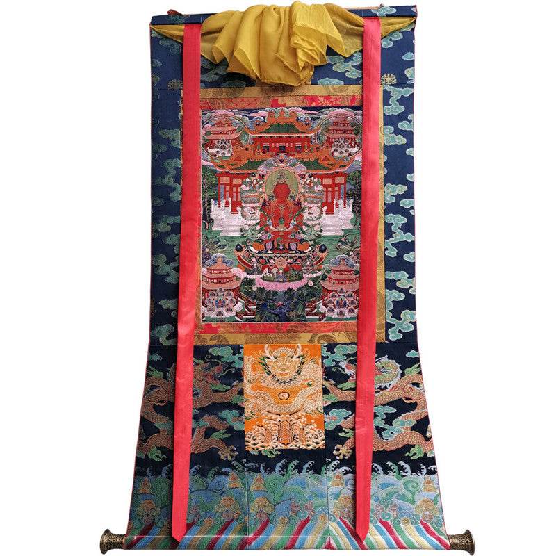 Amitayus Image - Tibetan thangka painting, size reference