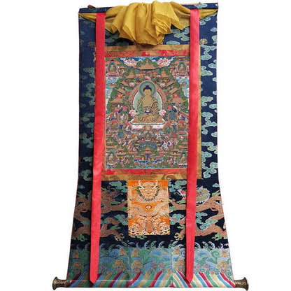 Amitabha in Pure Land Image - Tibetan thangka painting, size reference