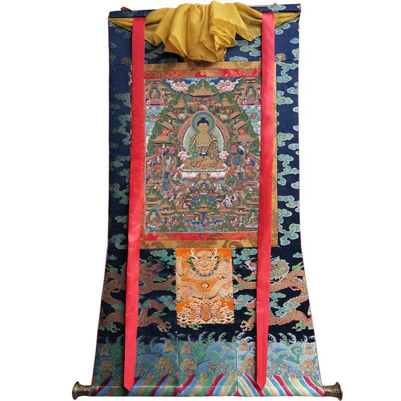 Amitabha in Pure Land Image - Tibetan thangka painting, size reference