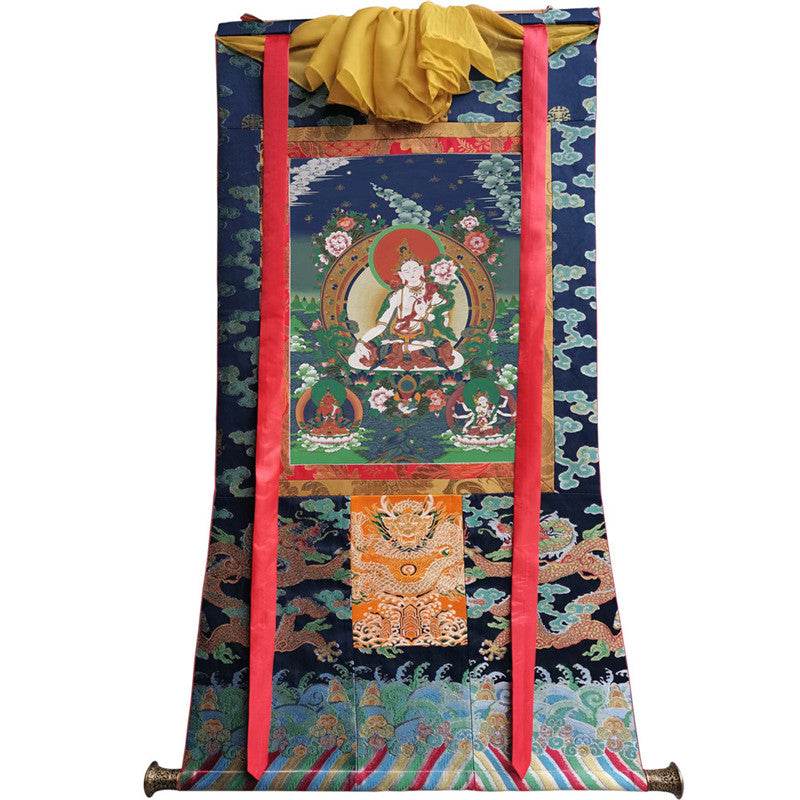 White Tara Image - Tibetan thangka painting, size reference