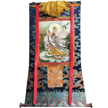 Avalokitesvara Image - Tibetan thangka painting, size reference