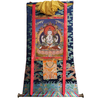 Chenrezig Image - Tibetan thangka painting, size reference