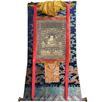 Krakucchanda Buddha Image - Tibetan thangka painting, size reference
