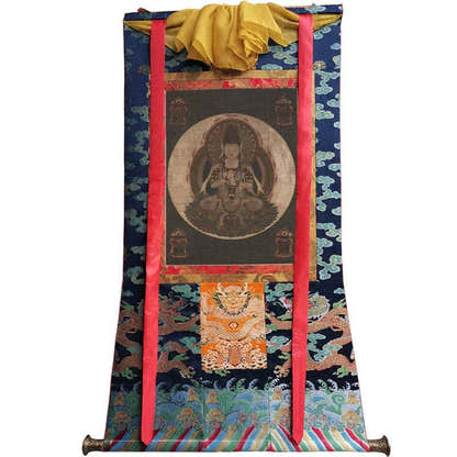 Mandala of the One-Syllable Golden Wheel Image - Tibetan thangka painting, size reference