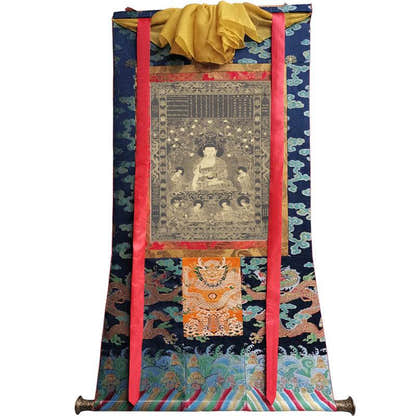 Vipasyina Buddha Image - Tibetan thangka painting, size reference