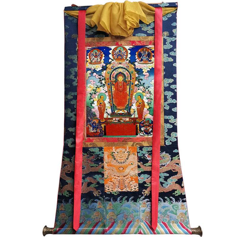 Shakyamuni Buddha: Sandalwood Buddha Image - Tibetan thangka painting, size reference