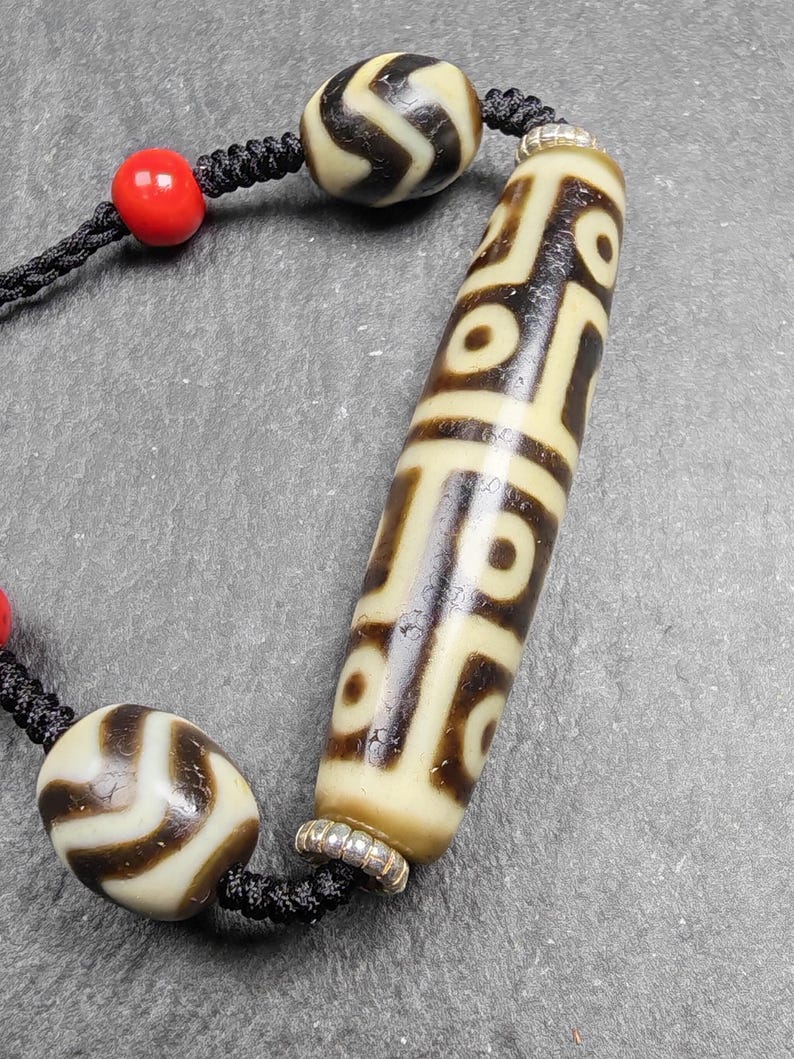 Antique 12 Eyes Dzi Bead Necklace - Tibetan Buddhist bead necklace, view 4