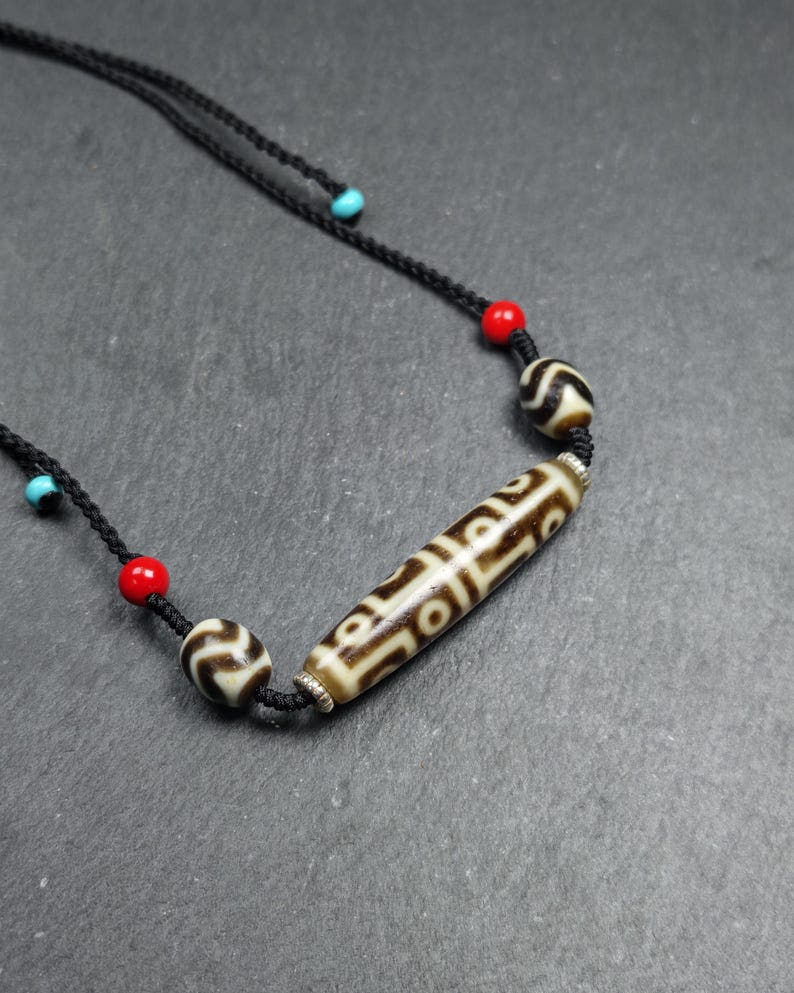 Antique 12 Eyes Dzi Bead Necklace - Tibetan Buddhist bead necklace, view 5