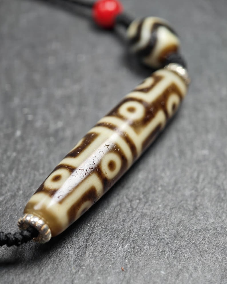 Antique 12 Eyes Dzi Bead Necklace - Tibetan Buddhist bead necklace, view 6