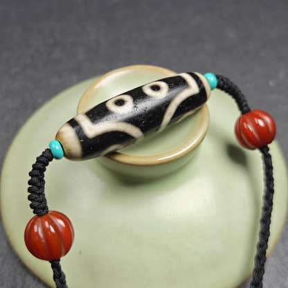 Antique 7 Eyes Dzi Bead Necklace - Tibetan Buddhist bead necklace, view 5