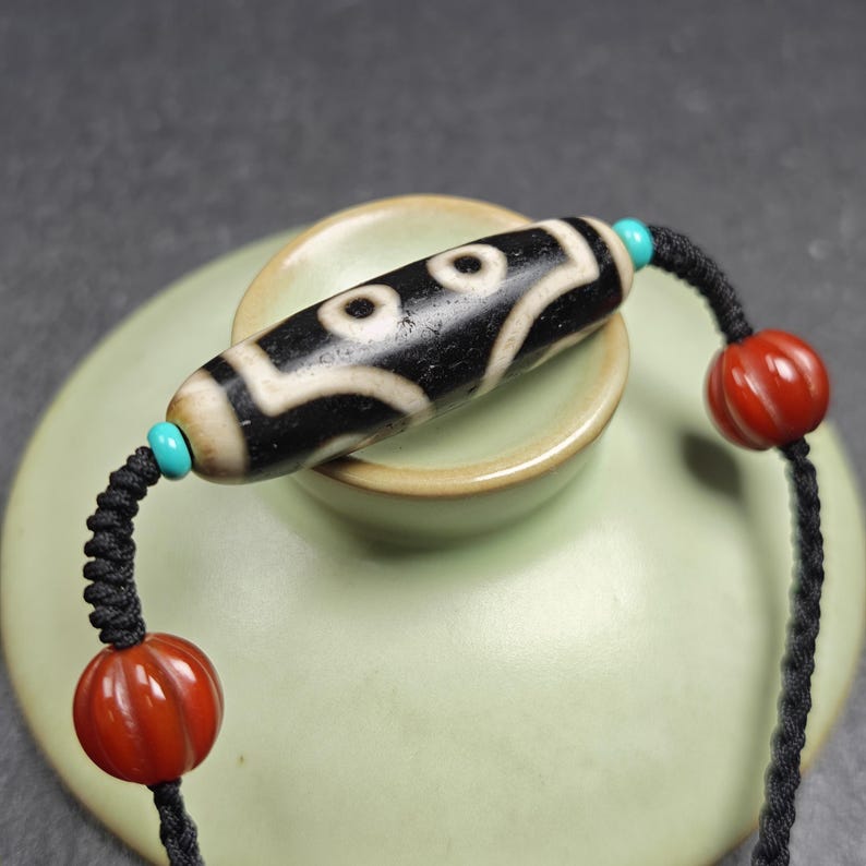 Antique 7 Eyes Dzi Bead Necklace - Tibetan Buddhist bead necklace, view 5