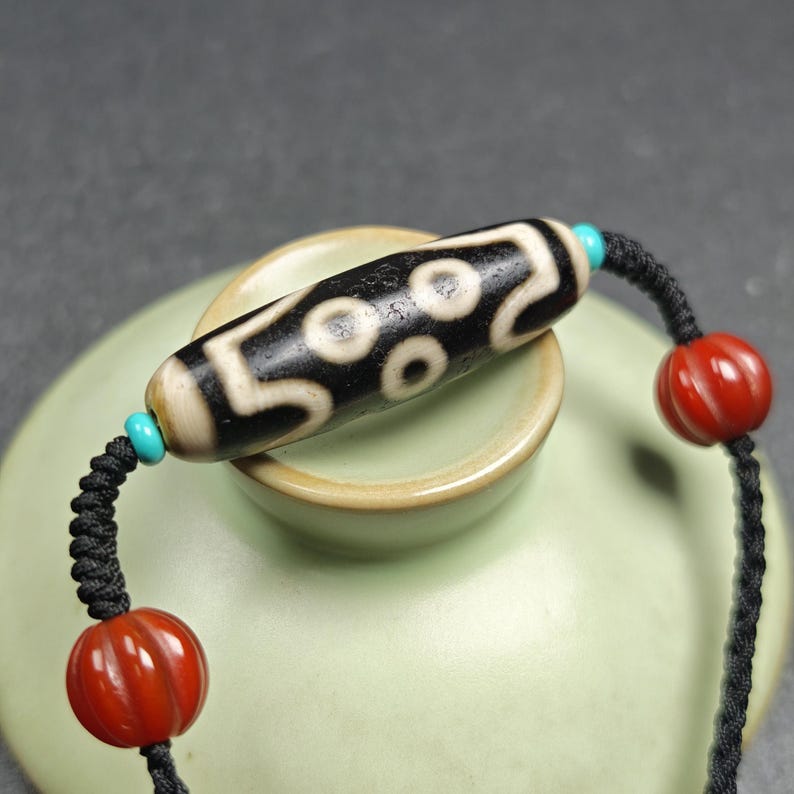 Antique 7 Eyes Dzi Bead Necklace - Tibetan Buddhist bead necklace, view 7