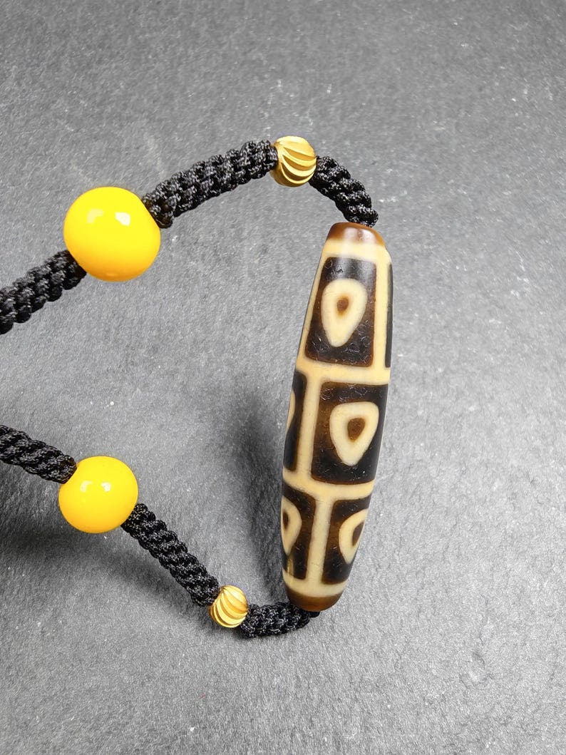 Antique 9 Eyes Bodhi Heart Dzi Necklace - 53 - Tibetan Buddhist bead necklace, view 9