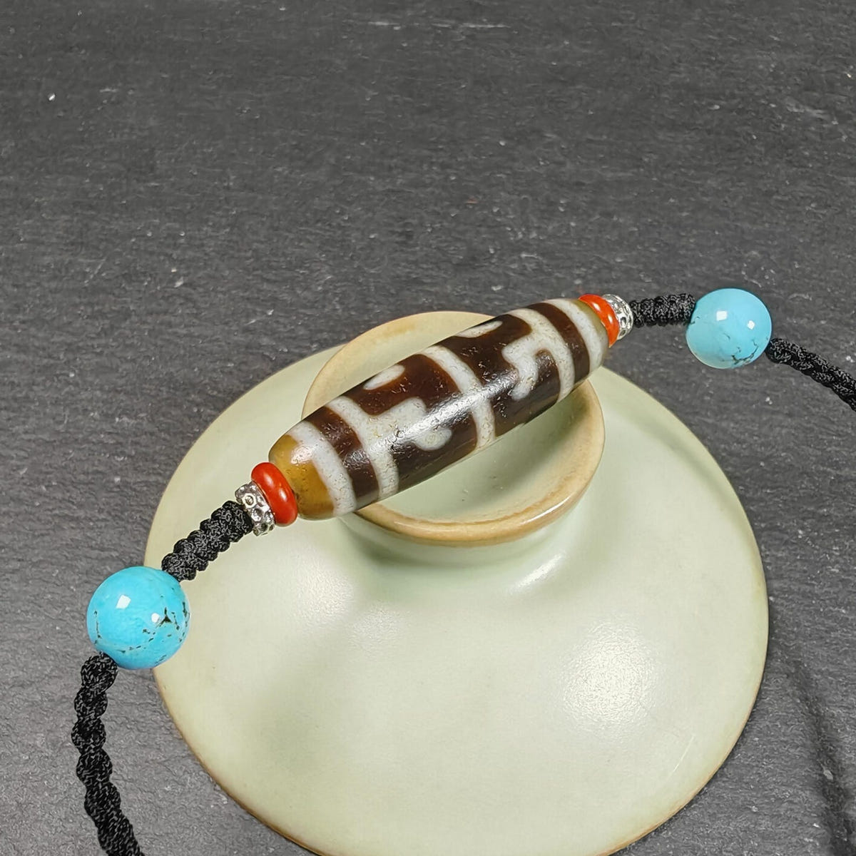 Antique Tibetan Guru Rinpoche Ritual Dzi Necklace - Tibetan Buddhist bead necklace, view 8