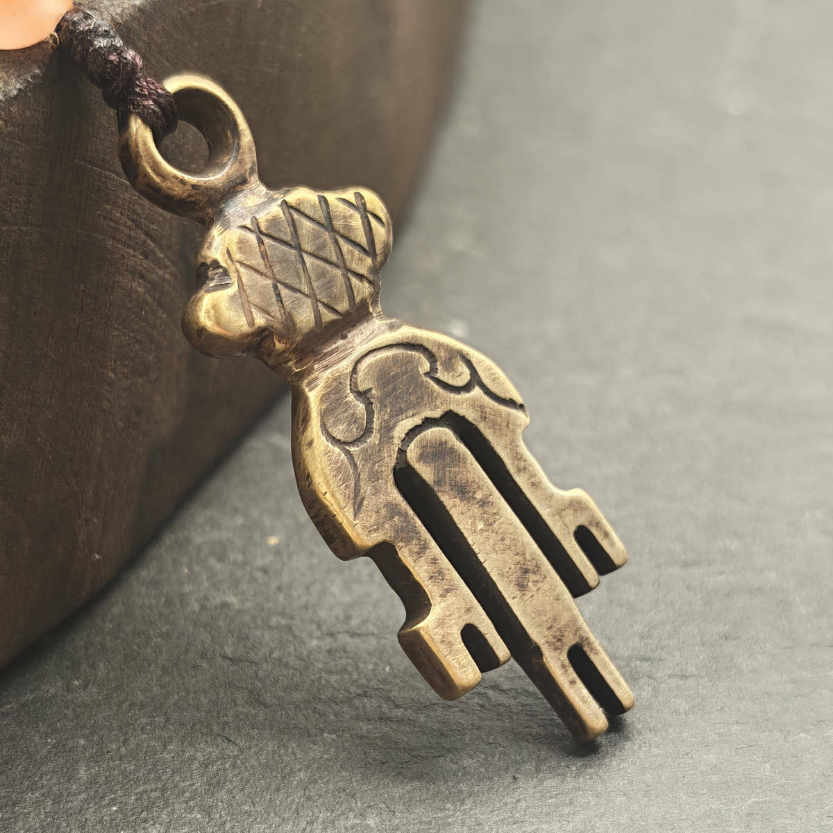 Antique Tibetan Key of Heart Amulet: Handmade Lima Brass Gandhanra Pendant