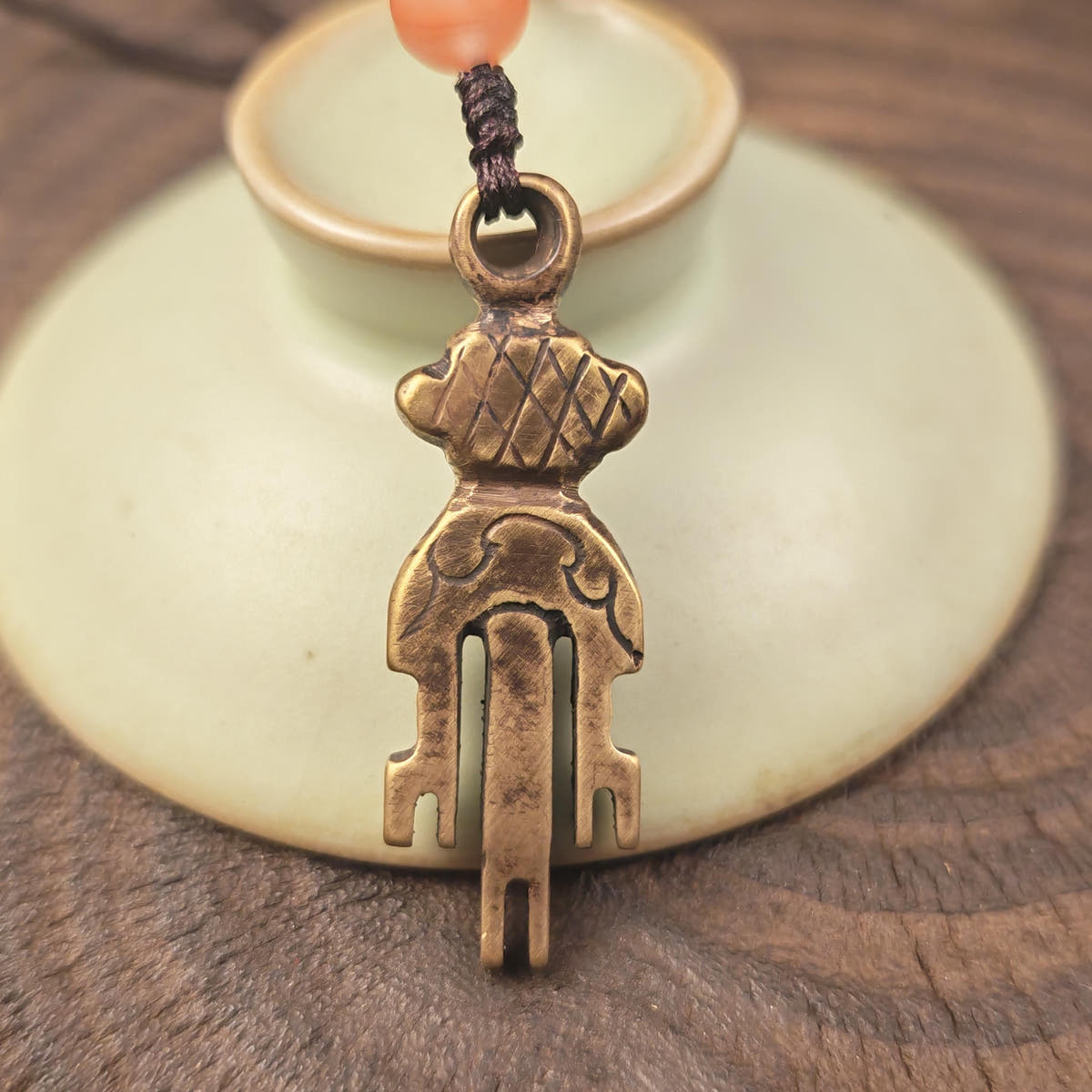 Antique Tibetan Key of Heart Amulet: Handmade Lima Brass Gandhanra Pendant