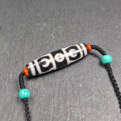 Vajra Dzi Bead Necklace - Tibetan Buddhist bead necklace, front view