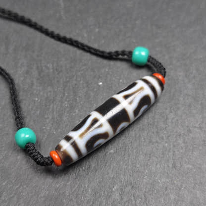 Vajra Dzi Bead Necklace - Tibetan Buddhist bead necklace, close-up detail