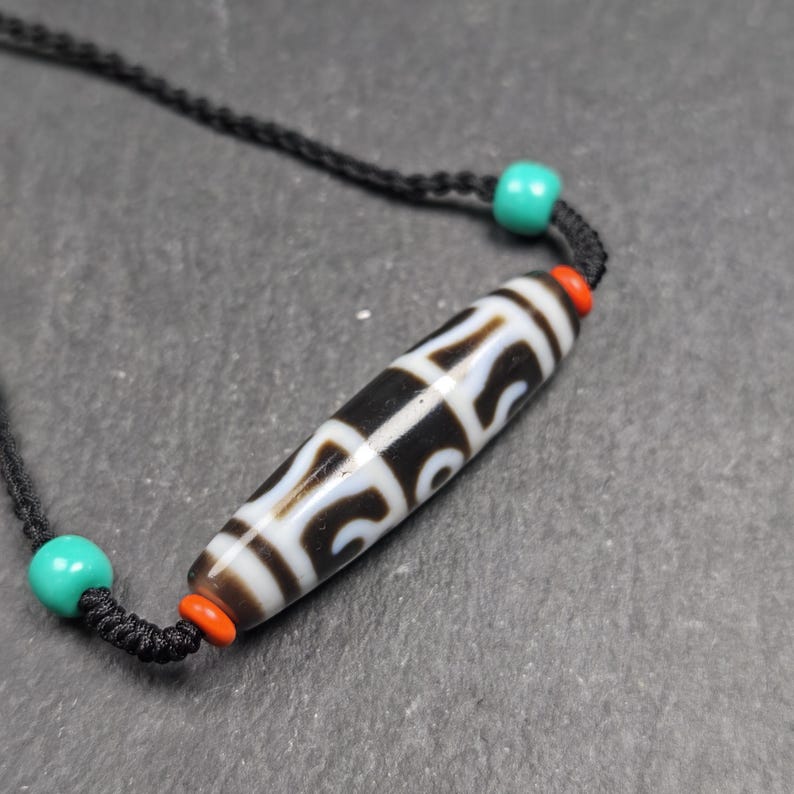 Vajra Dzi Bead Necklace - Tibetan Buddhist bead necklace, view 5